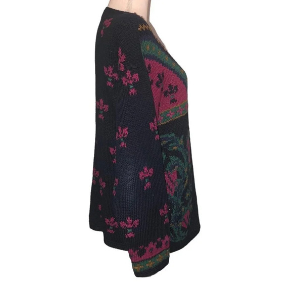 VINTAGE Portraits by NORTHERN ISLES Sz L Women Navy Wine Green Cardigan Sweater - Picture 5 of 6